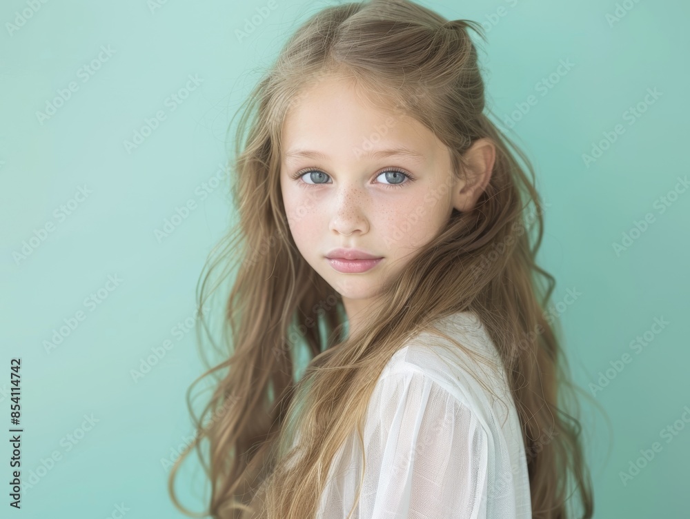 Beauty Portrait Against Teal Background Generative AI Beauty Portrait Against Teal Background Generative AI