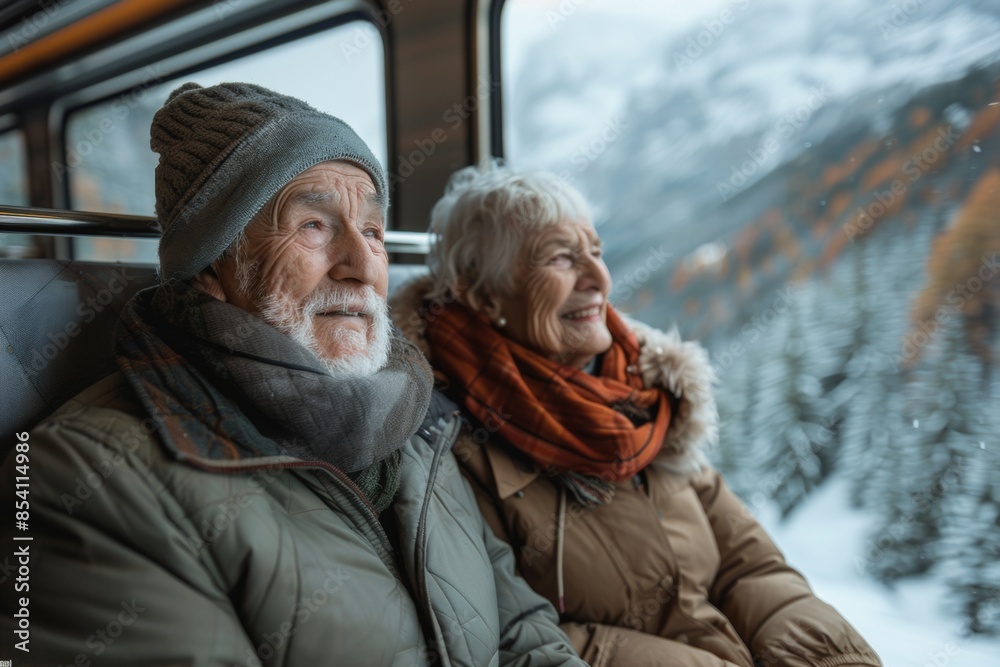 Senior Couple Enjoying Scenic Winter Train Ride
Senior Couple Enjoying Scenic Winter Train Ride