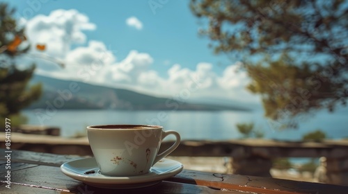 Caffeine rich Turkish and Greek coffee served under the open sky photo