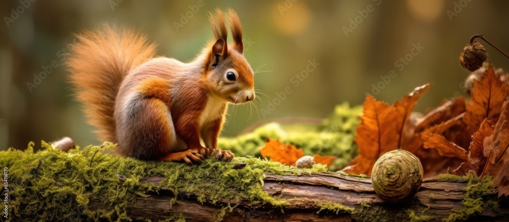 Red Squirrel Perched on a Moss-Covered Branch Red Squirrel Perched on a Moss-Covered Branch