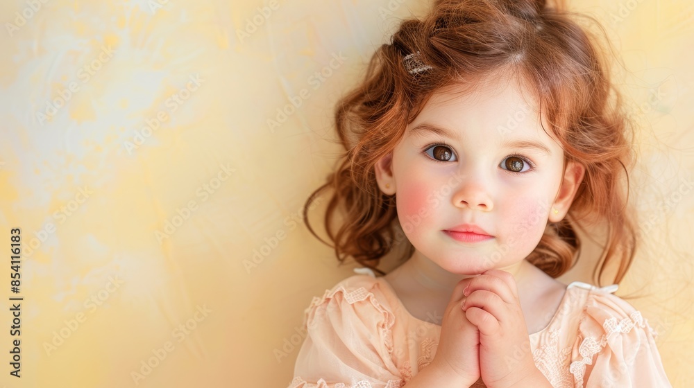Elegant Little Girl Posing Against Soft Yellow Backdrop Generative AI Elegant Little Girl Posing Against Soft Yellow Backdrop Generative AI