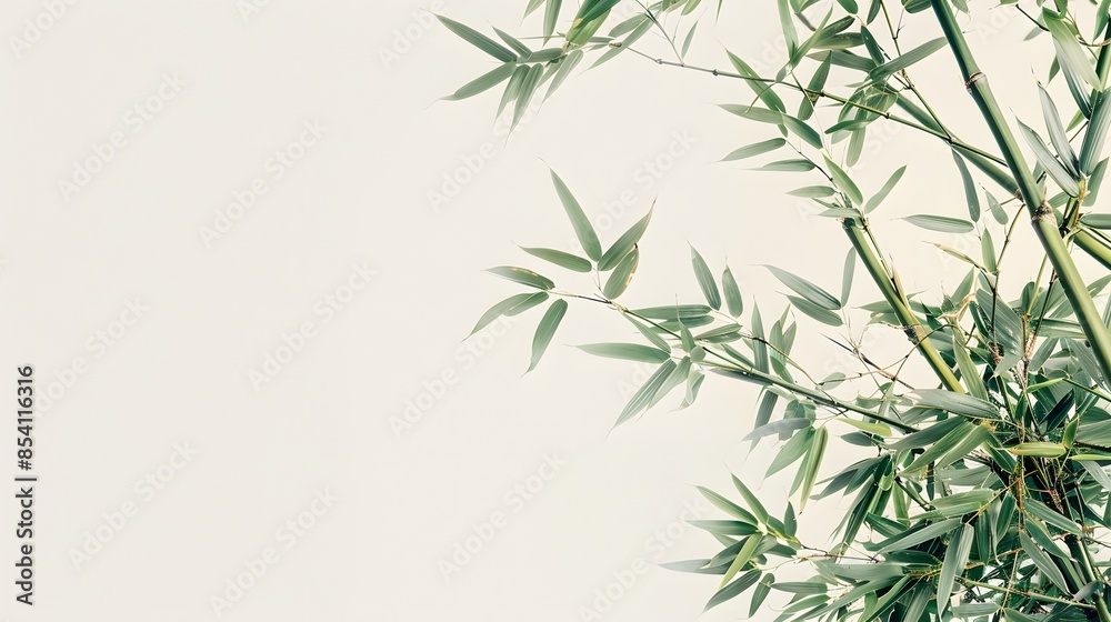 Fototapeta premium Thick-stemmed bamboo branch with leaves on white background