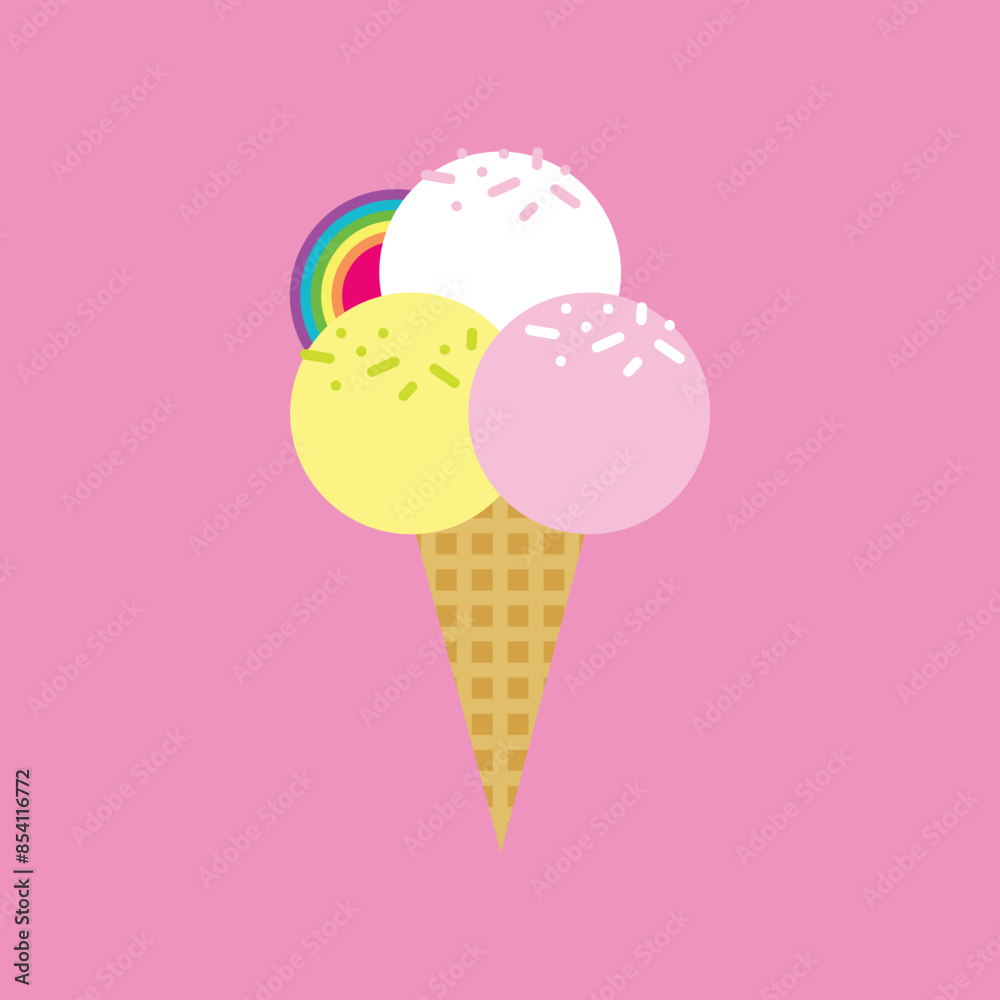 Ice cream cone summer illustration for banners, cards, flyers, social media wallpapers, clothes, girl dress, t-shirts. Food illustration. Cute fruits, food, berry print. Set of ice cream, waffle cone Ice cream cone summer illustration for banners, cards, flyers, social media wallpapers, clothes, girl dress, t-shirts. Food illustration. Cute fruits, food, berry print. Set of ice cream, waffle cone