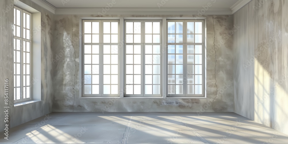 Fototapeta premium room with windows and concrete walls