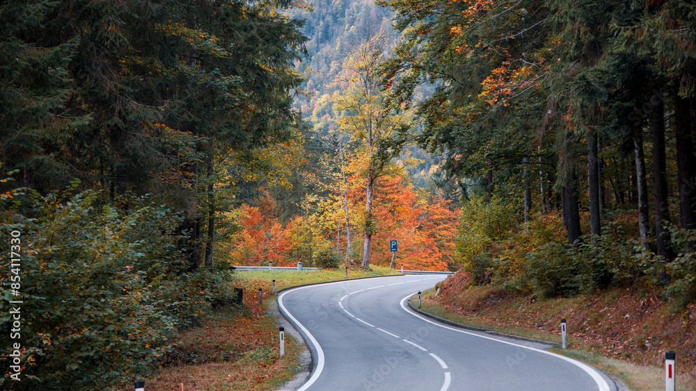 Fototapeta premium Scenic drive in Austrian countryside during autumn time.