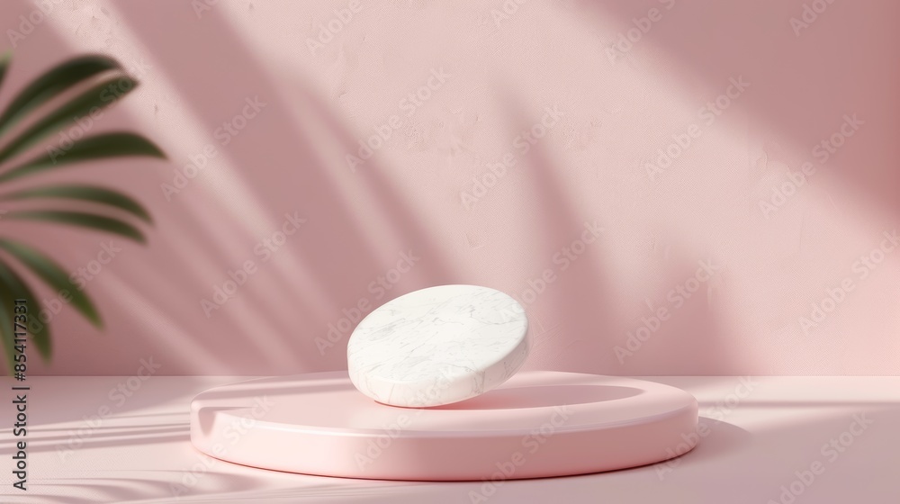 3D stand platform made of white marble stone, elegant podium for product display, minimalist design with pastel shadows, ideal for cosmetic mockup render in an abstract studio setting 3D stand platform made of white marble stone, elegant podium for product display, minimalist design with pastel shadows, ideal for cosmetic mockup render in an abstract studio setting
