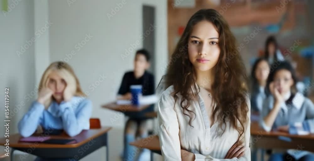 Student in classroom with arms crossed Student in classroom with arms crossed