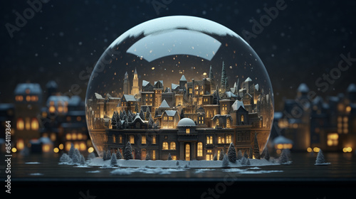 Cityscape in a Snow Globe During Winter
