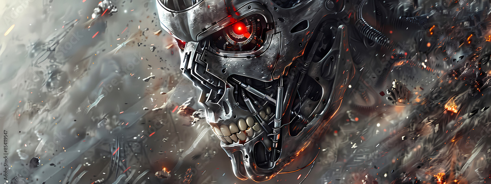 Fototapeta premium Terminator's Gaze: Red-Eyed Apocalypse