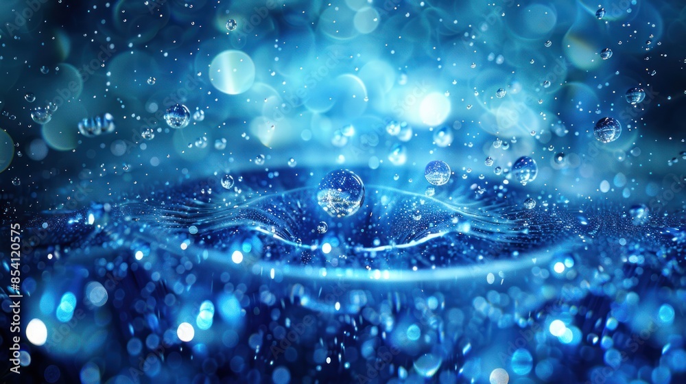 Serene Water Droplet - Close-up of a water droplet splashing into a calm pool, creating mesmerizing ripples and sparkling bokeh effects. Serene Water Droplet - Close-up of a water droplet splashing into a calm pool, creating mesmerizing ripples and sparkling bokeh effects.