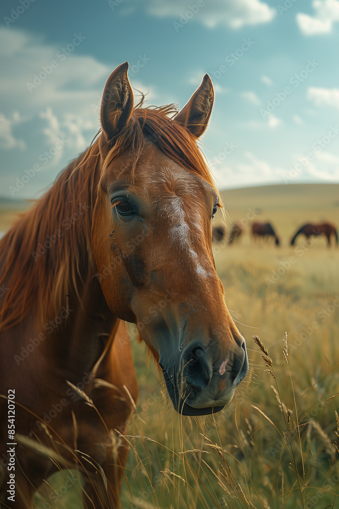Horse standing in a wide meadow. Horse standing in a wide meadow.