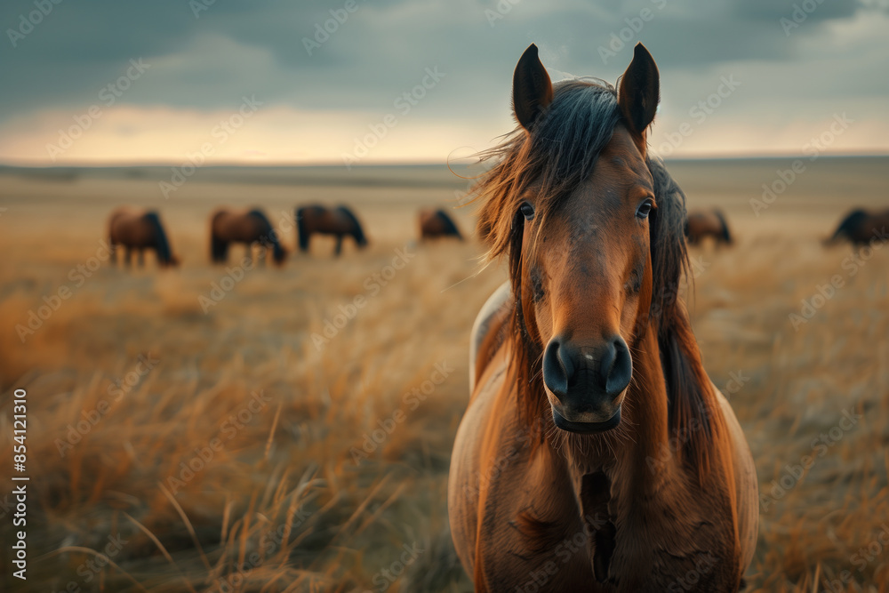 Obraz premium Horse standing in a wide meadow.