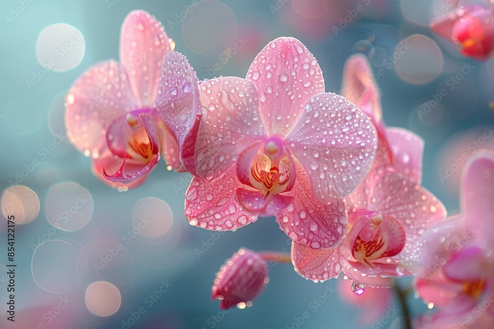 Pink Orchid with Dew Drops in Soft Focus Pink Orchid with Dew Drops in Soft Focus