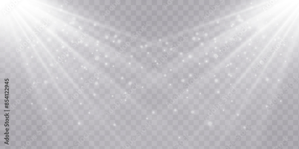White glowing light explodes on a transparent background. Bright Star. Transparent shining sun, bright flash. Vector graphics.