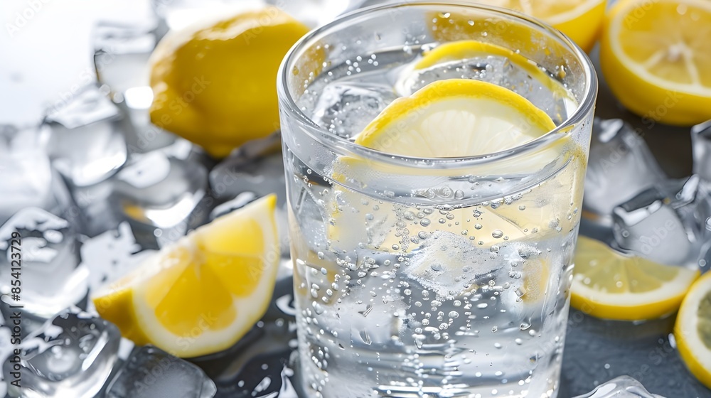 A glass of sparkling water with lemon A glass of sparkling water with lemon