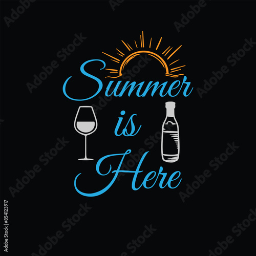 Summer poster. Hand drawn lettering summer is here. Abstract design card perfect for prints, flyers, banners, invitations, special offer and more.