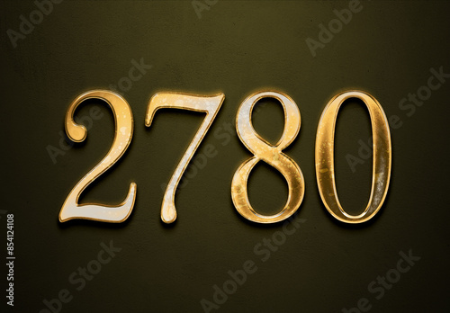 Old gold effect of 2780 number with 3D glossy style Mockup. 