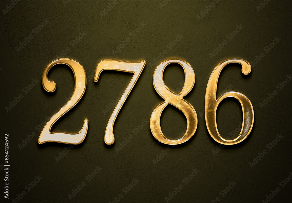 Old gold effect of 2786 number with 3D glossy style Mockup. Old gold effect of 2786 number with 3D glossy style Mockup.