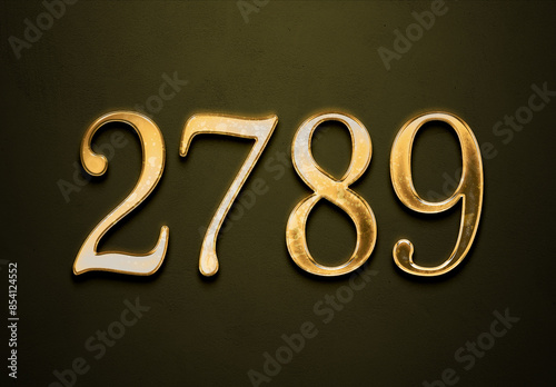 Old gold effect of 2789 number with 3D glossy style Mockup. 