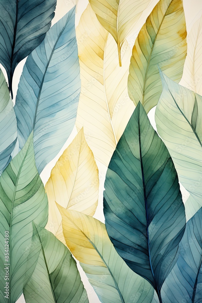 Detailed illustration of large green and white leaves. Detailed illustration of large green and white leaves.