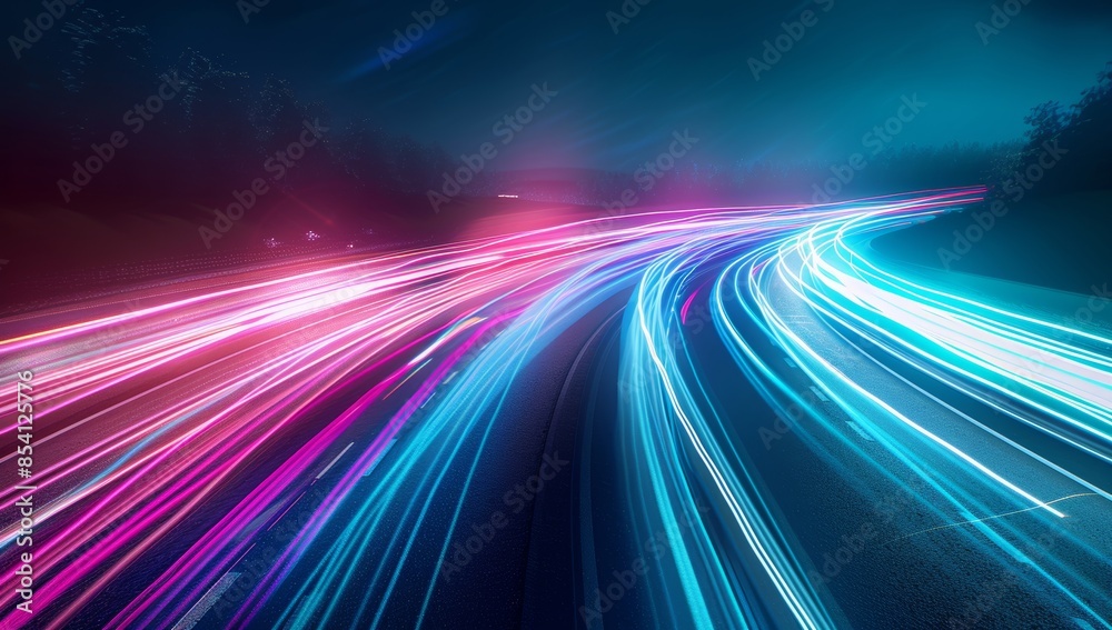 Speed Road at Night with Dynamic Light Trails Generative AI Speed Road at Night with Dynamic Light Trails Generative AI