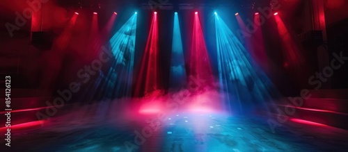 Concert or theater stage with red and blue neon lights. generative AI image