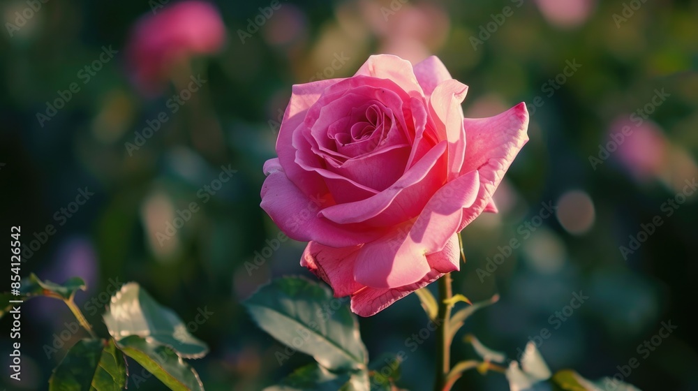 Pink Rose Blossoming in the Garden Outdoor Growth of Roses Pink Rose Blossoming in the Garden Outdoor Growth of Roses