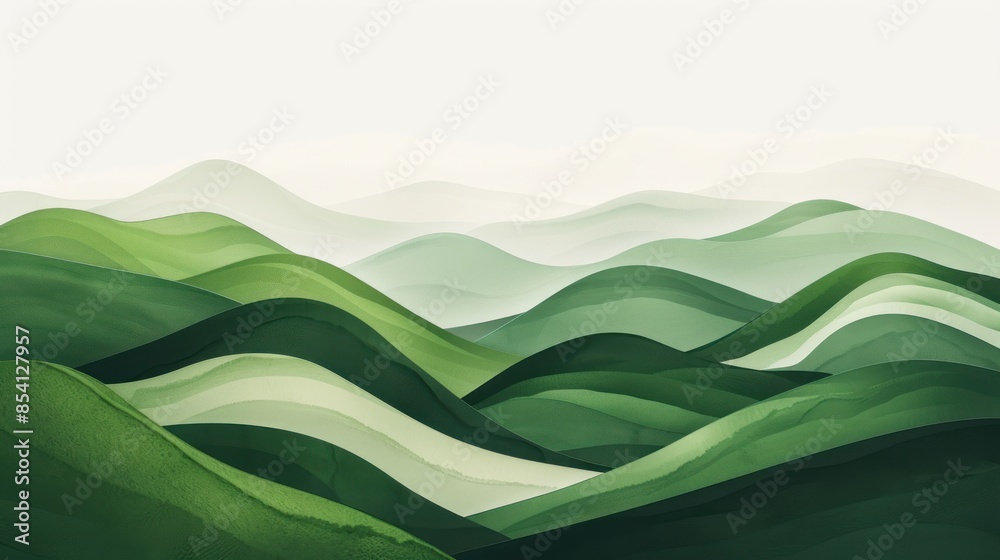 Obraz premium Abstract illustration Green Landscape with Hills and Mountains. generative AI image