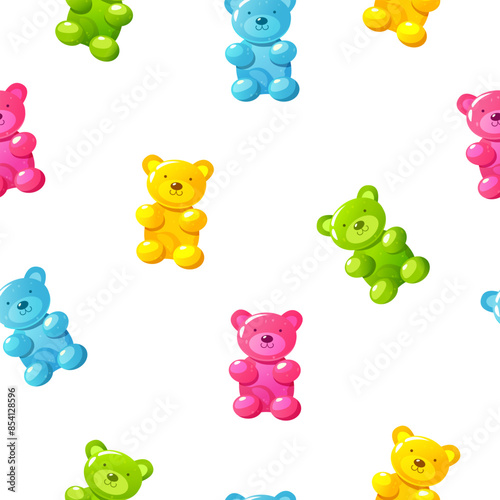 Vector cartoon seamless pattern with colorful jelly bear sweets.
