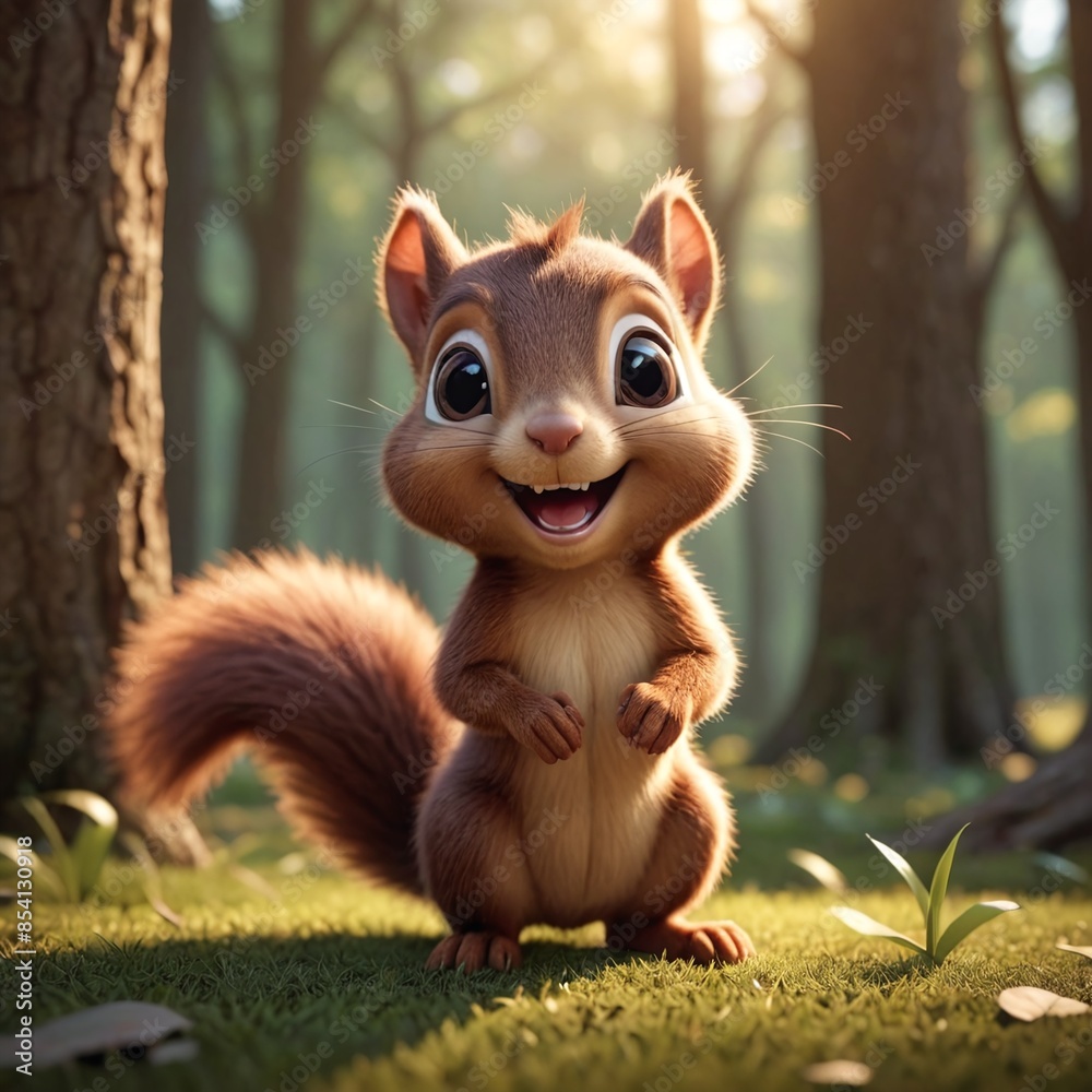 Cute Baby Squirrel Playful Animation Movie Illustration in Cinematic Lighting Cute Baby Squirrel Playful Animation Movie Illustration in Cinematic Lighting