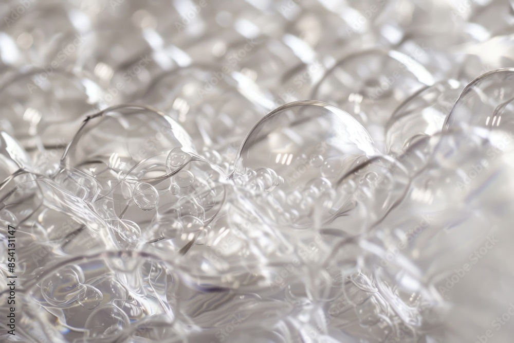 A close-up view of bubble wrap being pressed down, highlighting the strength and durability of each bubble. A close-up view of bubble wrap being pressed down, highlighting the strength and durability of each bubble.