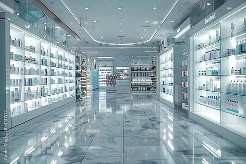 Sleek and Modern Pharmacy Interior – Clean, Unoccupied Medical Retail Space © photobuay