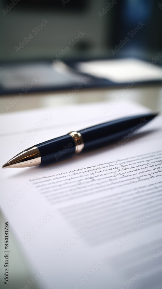 Close-up of a pen on a document, representing formal writing, contracts, and business agreements. Ideal for business, legal, and office themes. Close-up of a pen on a document, representing formal writing, contracts, and business agreements. Ideal for business, legal, and office themes.