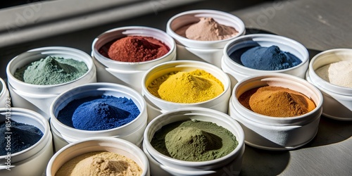 thermochromic pigment powder in rainbow colors in white containers