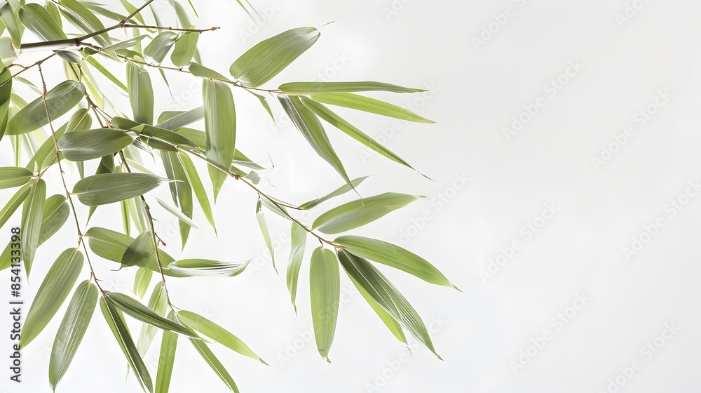 Thick-stemmed bamboo branch with leaves on white background Thick-stemmed bamboo branch with leaves on white background