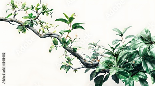 Wallpaper Mural realistic twisted jungle branch with plant growing isolated on a white background Torontodigital.ca