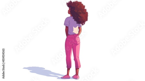 Illustration of a girl wearing pink pants and a violet shirt set against a white background photo