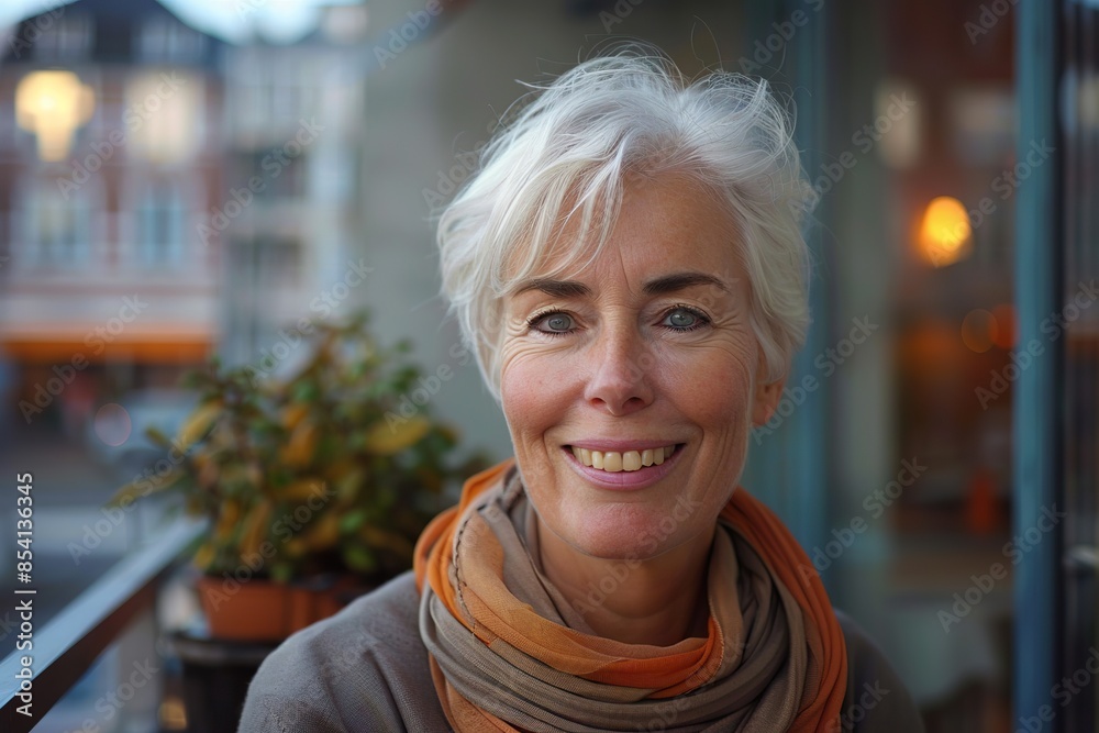 Urban Autumn Mature Woman Enjoying City Terrace Weather Urban Autumn Mature Woman Enjoying City Terrace Weather