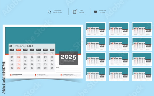 2025 Corporate Desk Calendar Template Design.Set of Desk calendar vector design with  print template