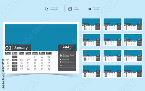 2025 Corporate Desk Calendar Template Design.Set of Desk calendar vector design with  print template