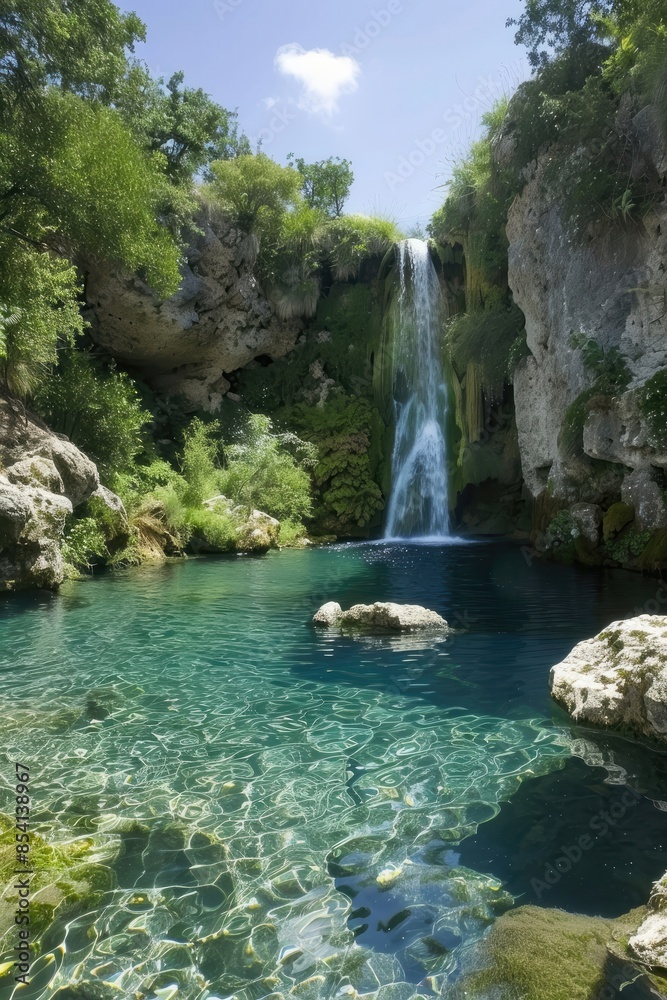Waterfall and Pool in a Lush Green Forest. Waterfall and Pool in a Lush Green Forest.