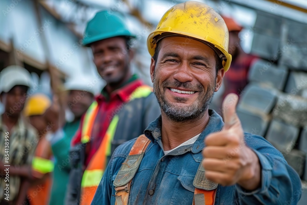 Expert Bricklayer in Safety Gear Approves Construction Quality Expert Bricklayer in Safety Gear Approves Construction Quality