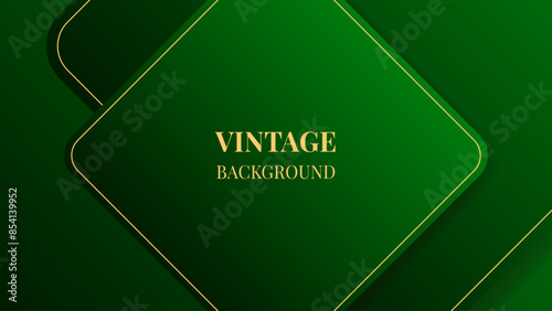 Emerald green gradient abstract background with gold rounded squares, lines and shadows. Modern geometric pattern. Shiny poster or web banner template	
