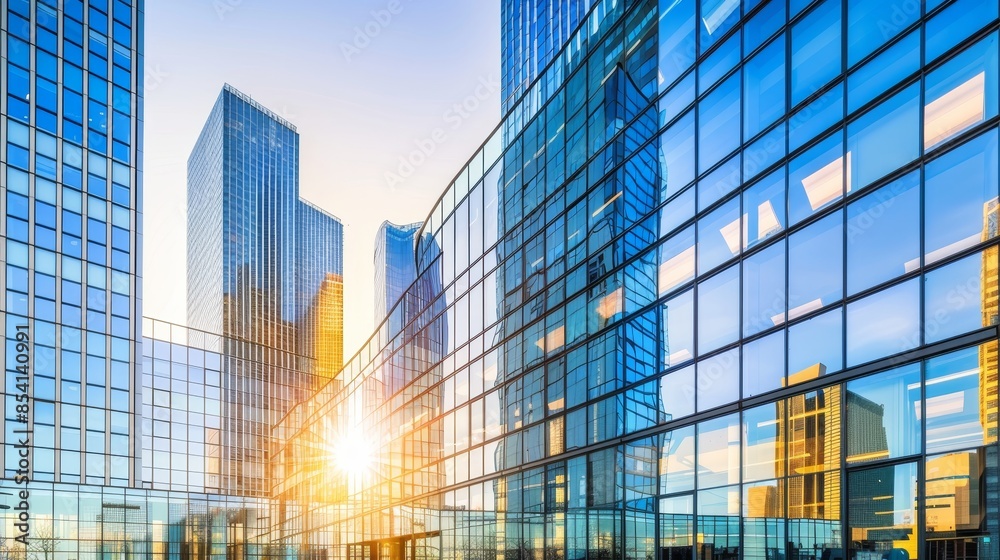 Futuristic smart city skyscrapers in financial district with blue architectural background Futuristic smart city skyscrapers in financial district with blue architectural background