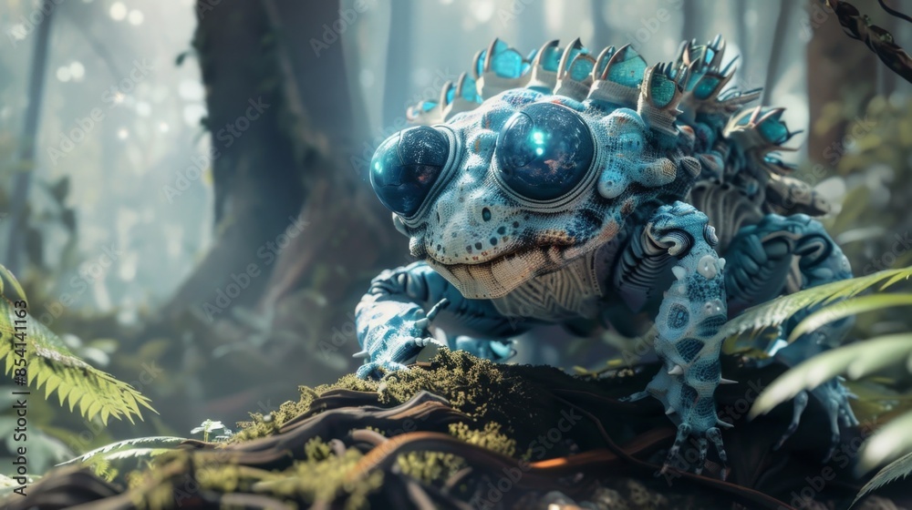 Obraz premium Fabulous Alien Creatures Thriving in Enchanted Primal Forest Landscape