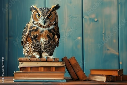 Wallpaper Mural Sage of the Stacks Owl Sentinel Amidst Tomes of Knowledge Torontodigital.ca