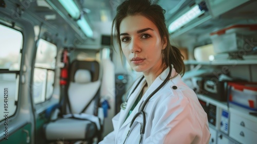 Female doctor in ambulance at hospital