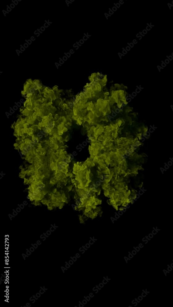 Green and gray ink in the shape of a ring flows in different directions on a black background. 3D rendering. Vertical video. Green and gray ink in the shape of a ring flows in different directions on a black background. 3D rendering. Vertical video.