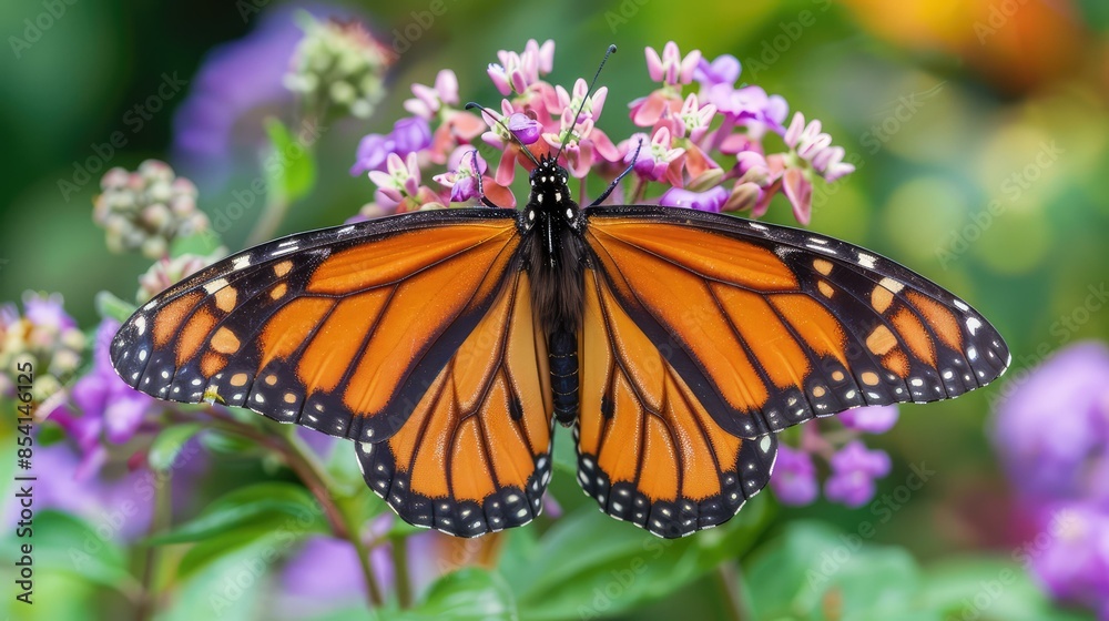 Fototapeta premium Gentle Monarch Butterfly Rests Gracefully on Fragrant Flower
