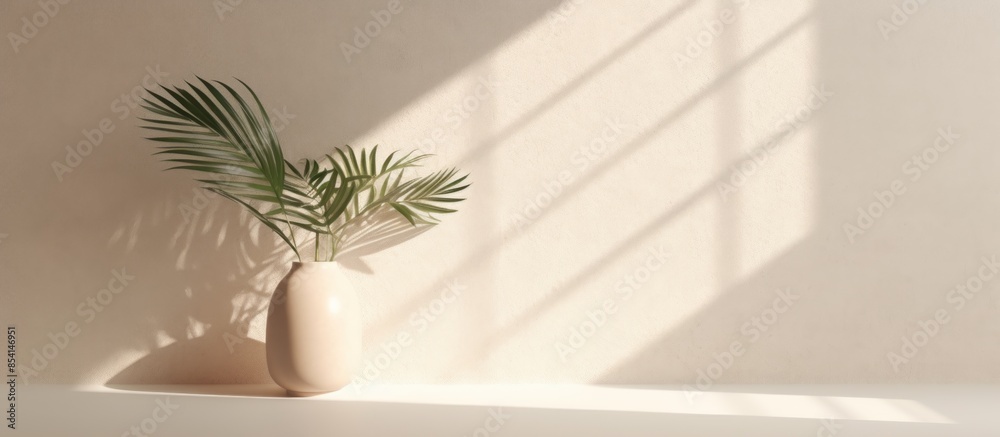Minimalist Interior with Green Palm Leaf in a Beige Vase Minimalist Interior with Green Palm Leaf in a Beige Vase